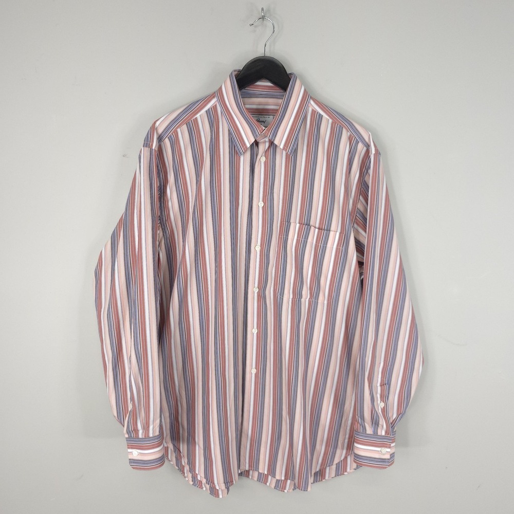 Brioni Shirt Mens Large Pink Blue Stripe Made In Italy‎ Cotton Neiman Marcus